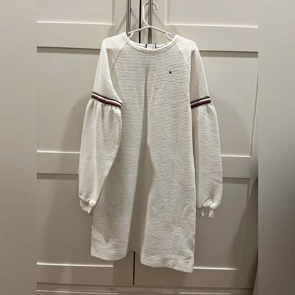 Tommy Hilfiger girls white ribbed dresss with ballon sleeves, size 12 - Picture 1 of 12
